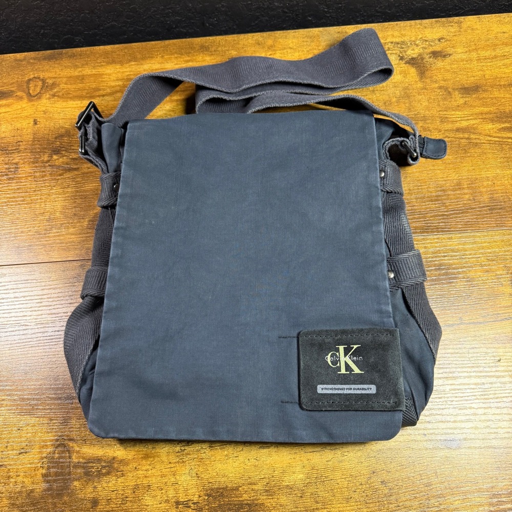 Calvin Klein Canvas Messenger Bag Charcoal Grey Mens OS